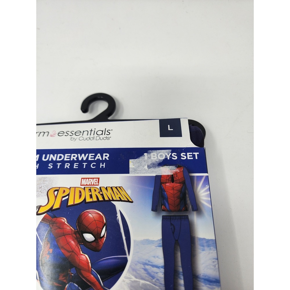 Cuddl Duds Boys Spider-Man Thermal Underwear Blue Polyester Blend Size Large